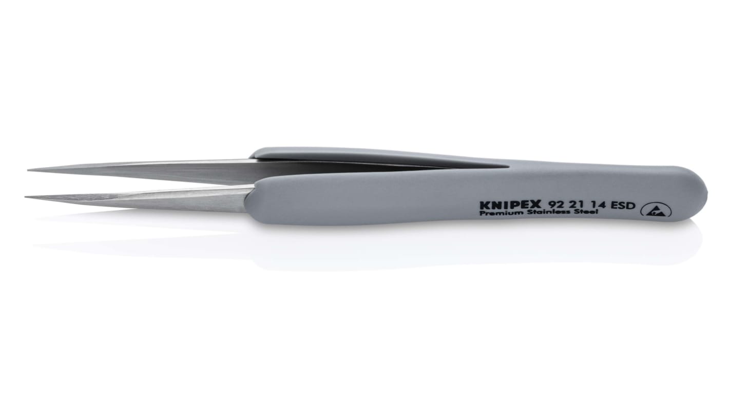 Knipex 130 mm, Stainless Steel, Fine, Straight, ESD Tweezers