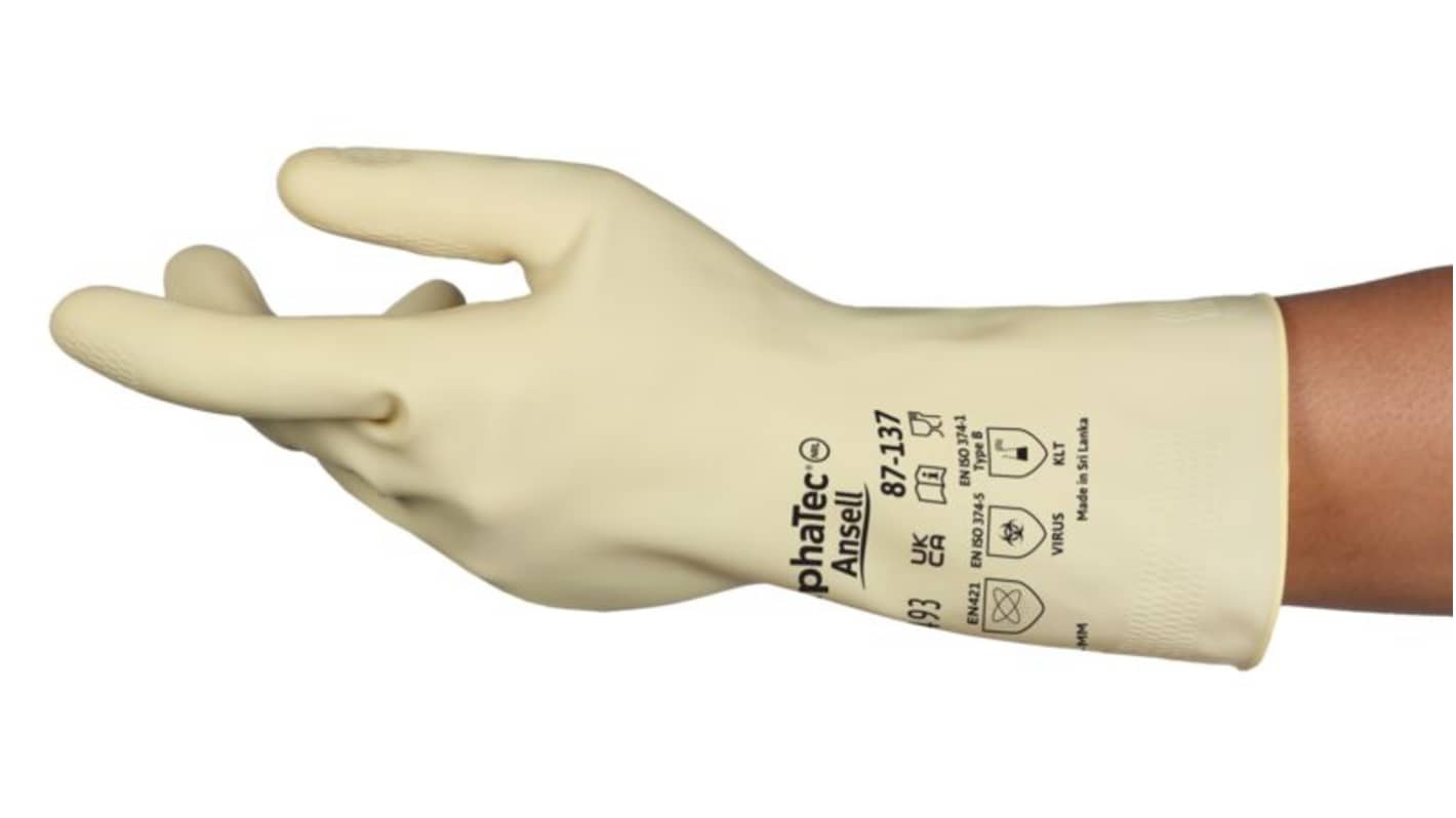 Guantes de trabajo de Látex Beige Ansell serie AlphaTec 87-137, talla 8.5, con recubrimiento de Látex, Sector