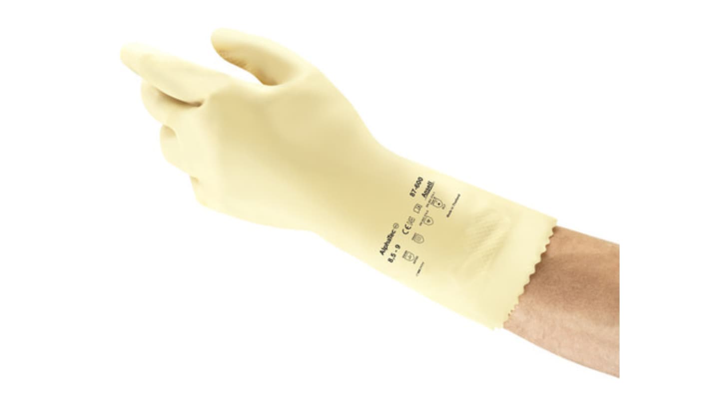 Ansell 87-600 Beige Latex Chemical Resistant Gloves, Size 9, Latex, Neoprene Coating
