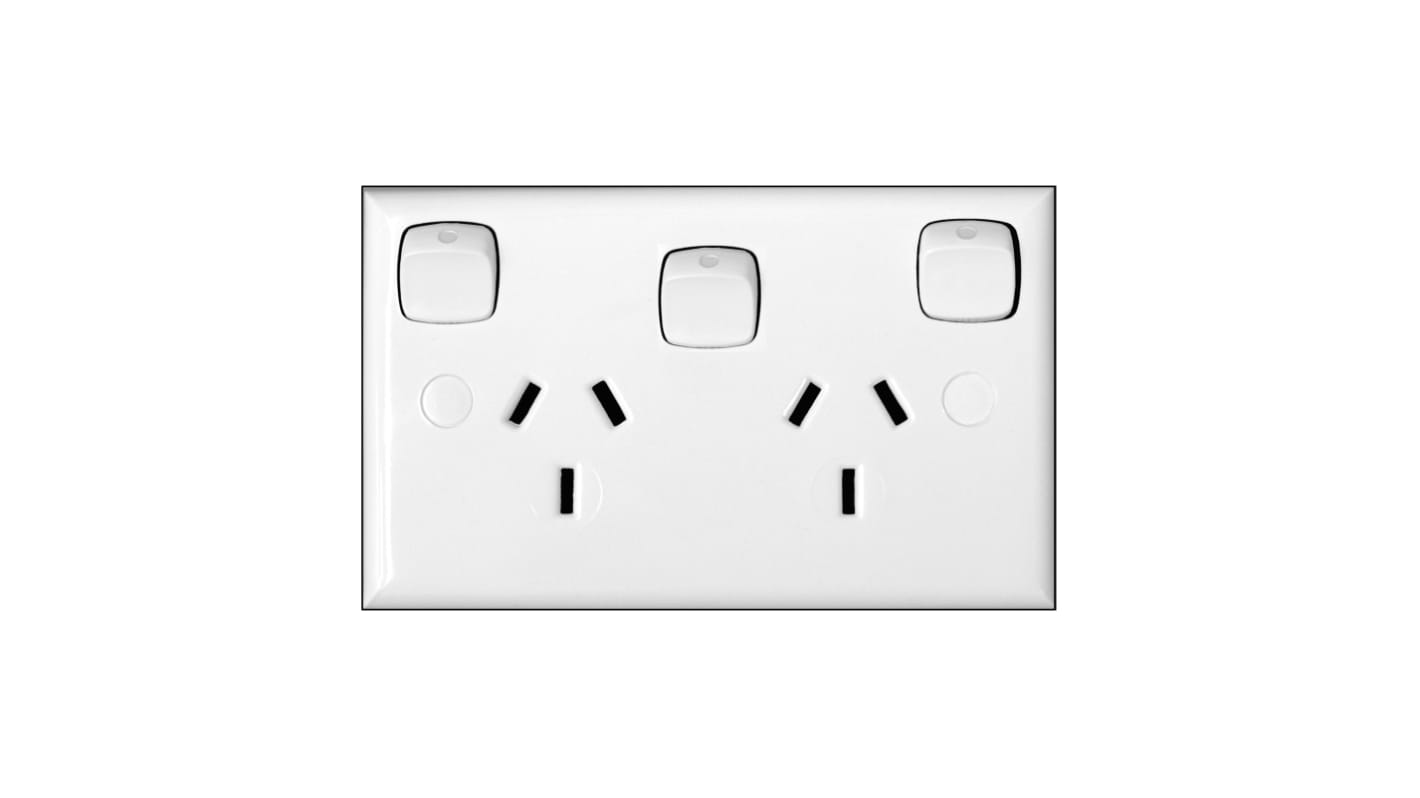 HPM White 2 Gang Power Socket, Double Pole Poles, 10A, Type I - ANZ/CN, Indoor Use