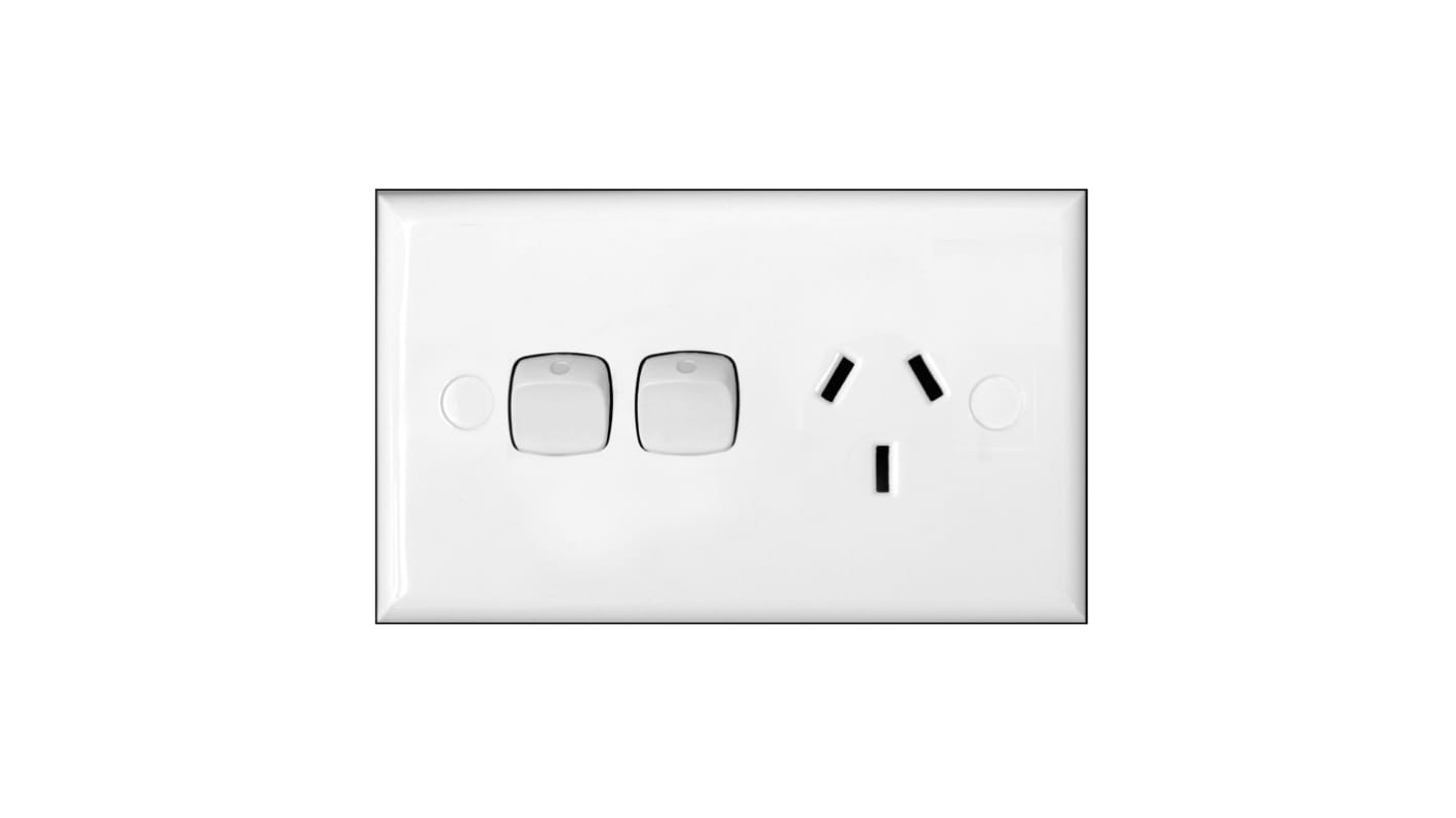 HPM White 1 Gang Power Socket, Double Pole Poles, 10A, Type I - ANZ/CN, Indoor Use