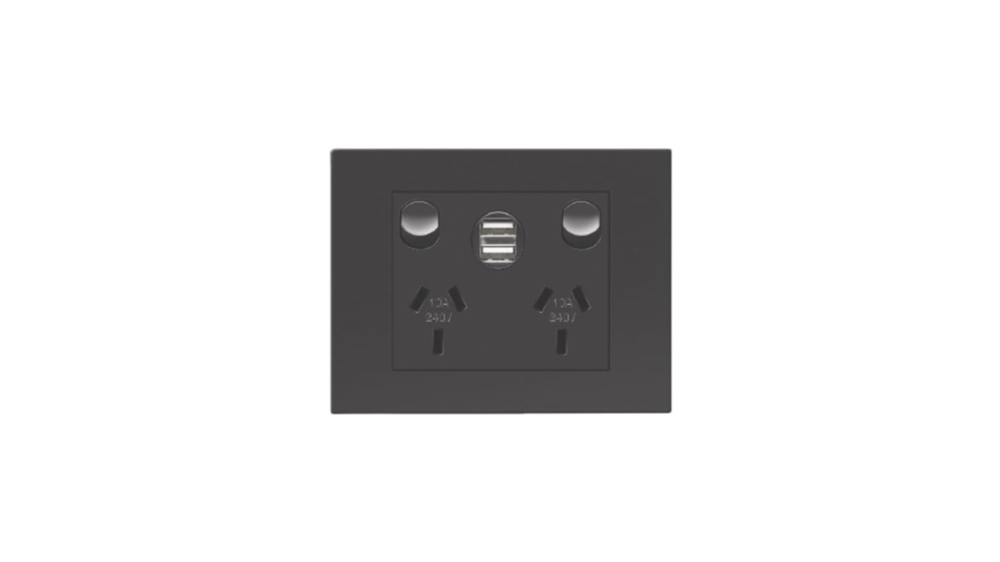 HPM Grey 2 Gang Power Socket, Double Pole Poles, 10A, Type I - ANZ/CN, Indoor Use