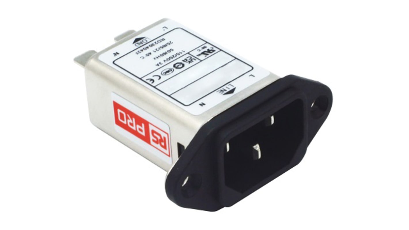 RS PRO 3A, 250 V ac Socket Panel Mount IEC Filter, Faston