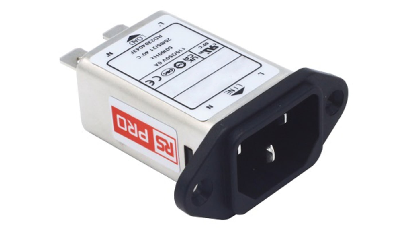 RS PRO IECフィルタ, 6A 250 V ac パネルマウント