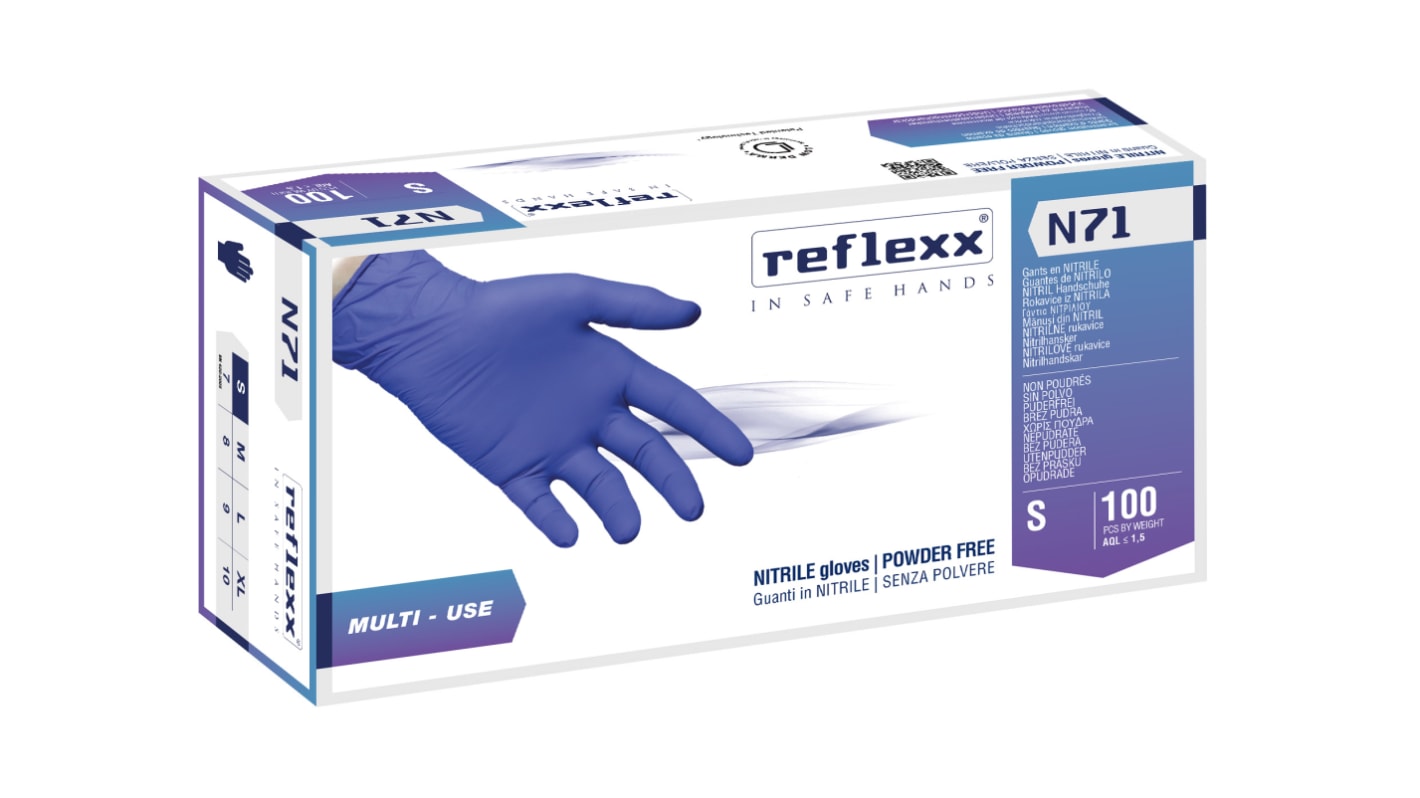 Guanti monouso in Nitrile N71 REFLEXX SPA, col. Blu, taglia S, conf. da 100, Senza polveri