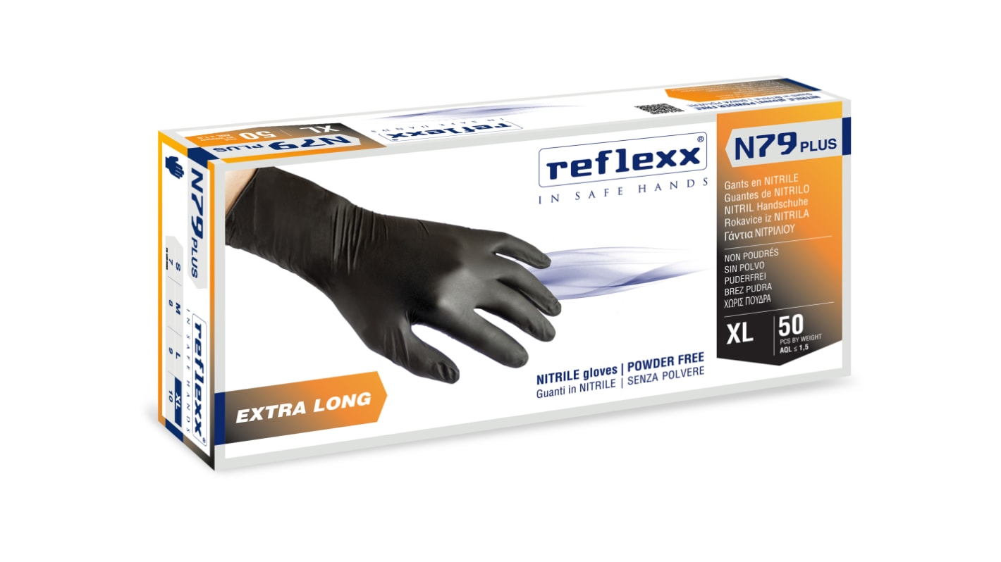 Guanti monouso in Nitrile N79 Plus REFLEXX SPA, col. Nero, taglia XL, conf. da 50, Senza polveri