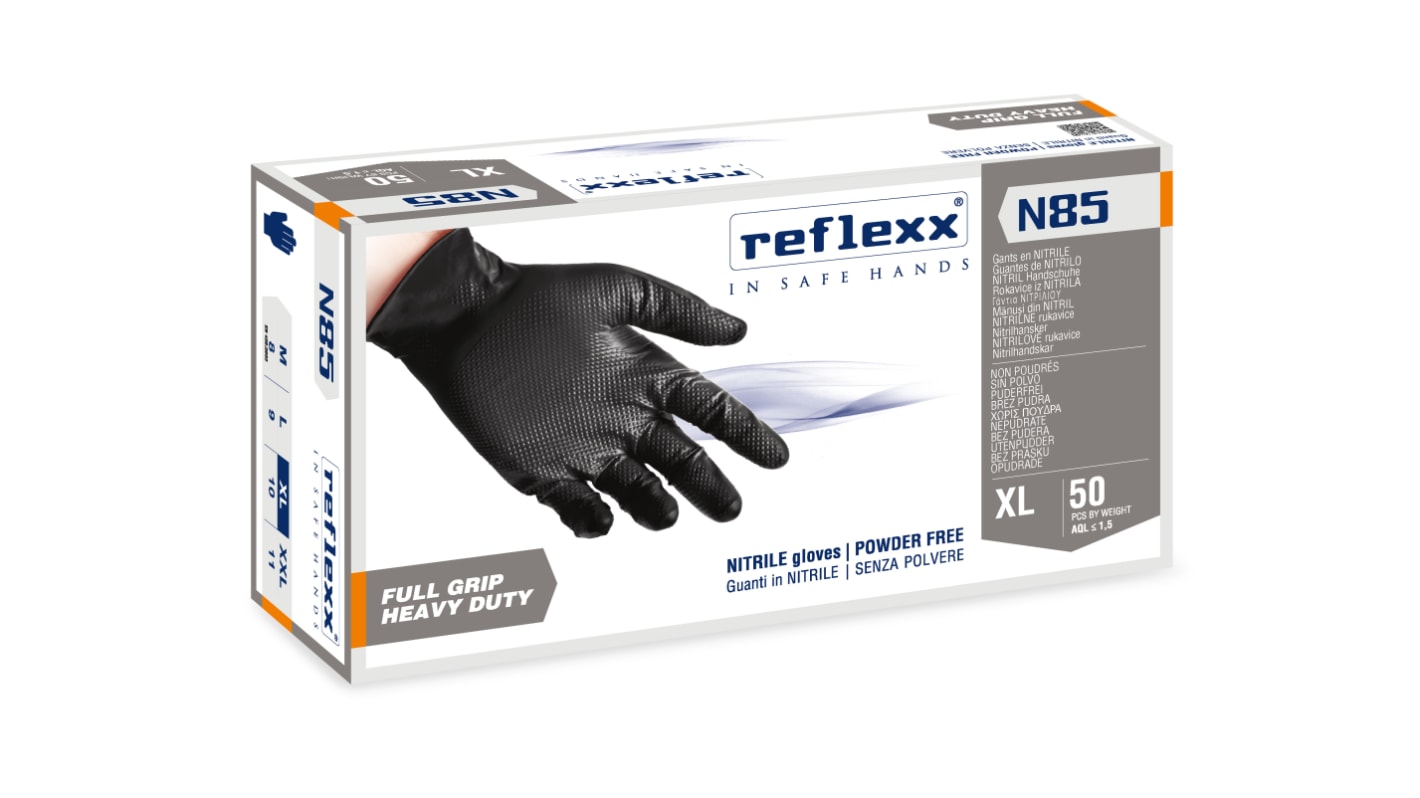 Guanti monouso in Nitrile N85 Nero REFLEXX SPA, col. Nero, taglia XL, conf. da 50, Senza polveri