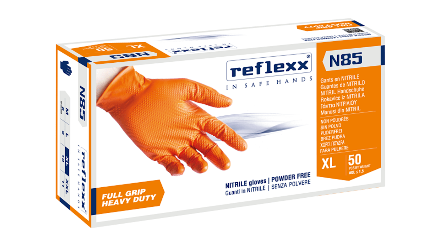 Guanti monouso in Nitrile N85 Arancione REFLEXX SPA, col. Arancione, taglia XL, conf. da 50, Senza polveri