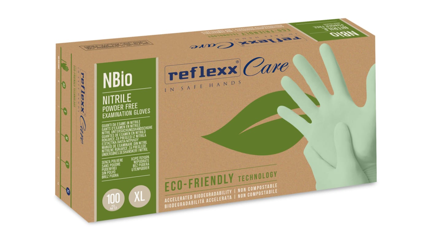 Guanti monouso in Nitrile Nbio REFLEXX SPA, col. Verde, taglia XL, conf. da 100, Senza polveri