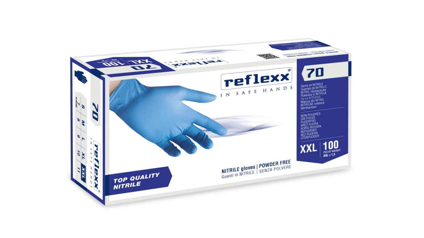 Guanti monouso in Nitrile REFLEXX 70 REFLEXX SPA, col. Azzurro, taglia XXL, conf. da 100, Senza polveri