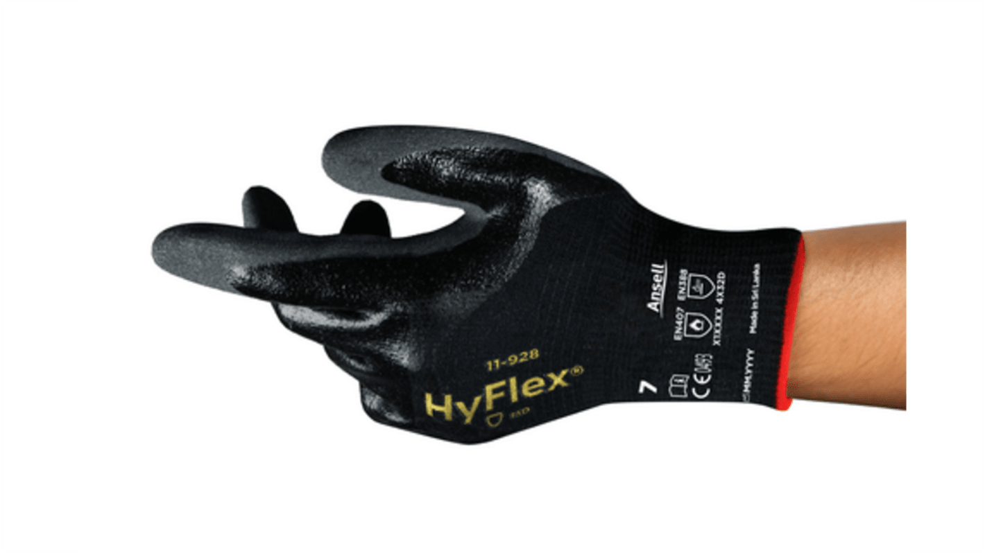Ansell 11-928 Black Aramid Knit Cut Resistant Gloves, Size 10, Nitrile Coating