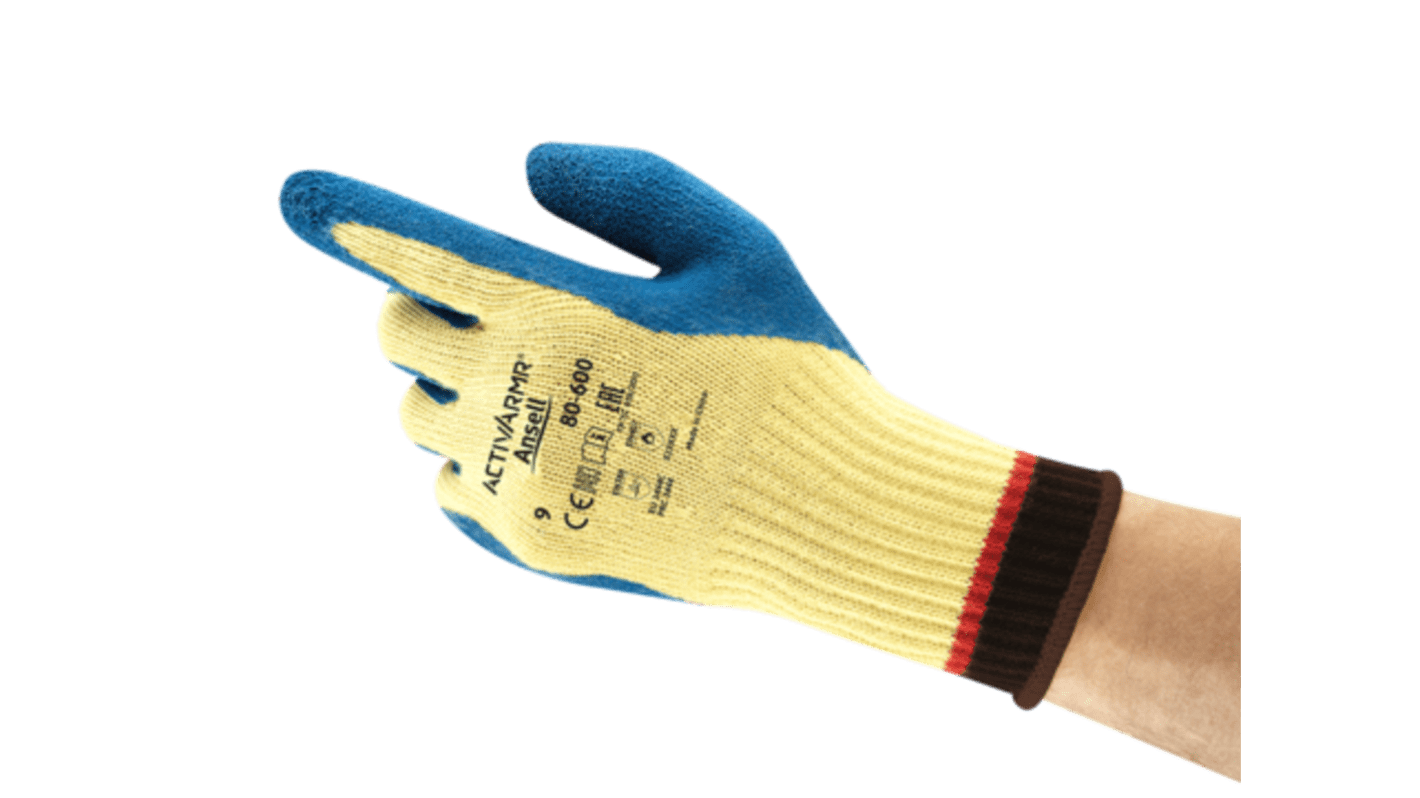Ansell 80-600 Yellow Latex Cut Resistant Work Gloves, Size 10, Latex Coating
