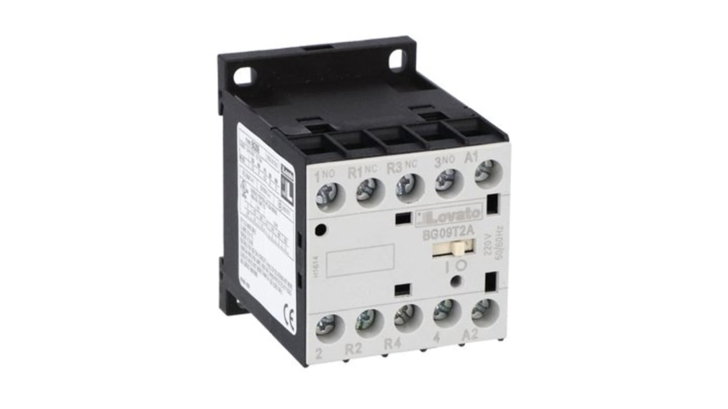Lovato BG09 Contactor, 230 V Coil, 4-Pole, 9 A, 22 kW, 2NC, 2NO, 690 V