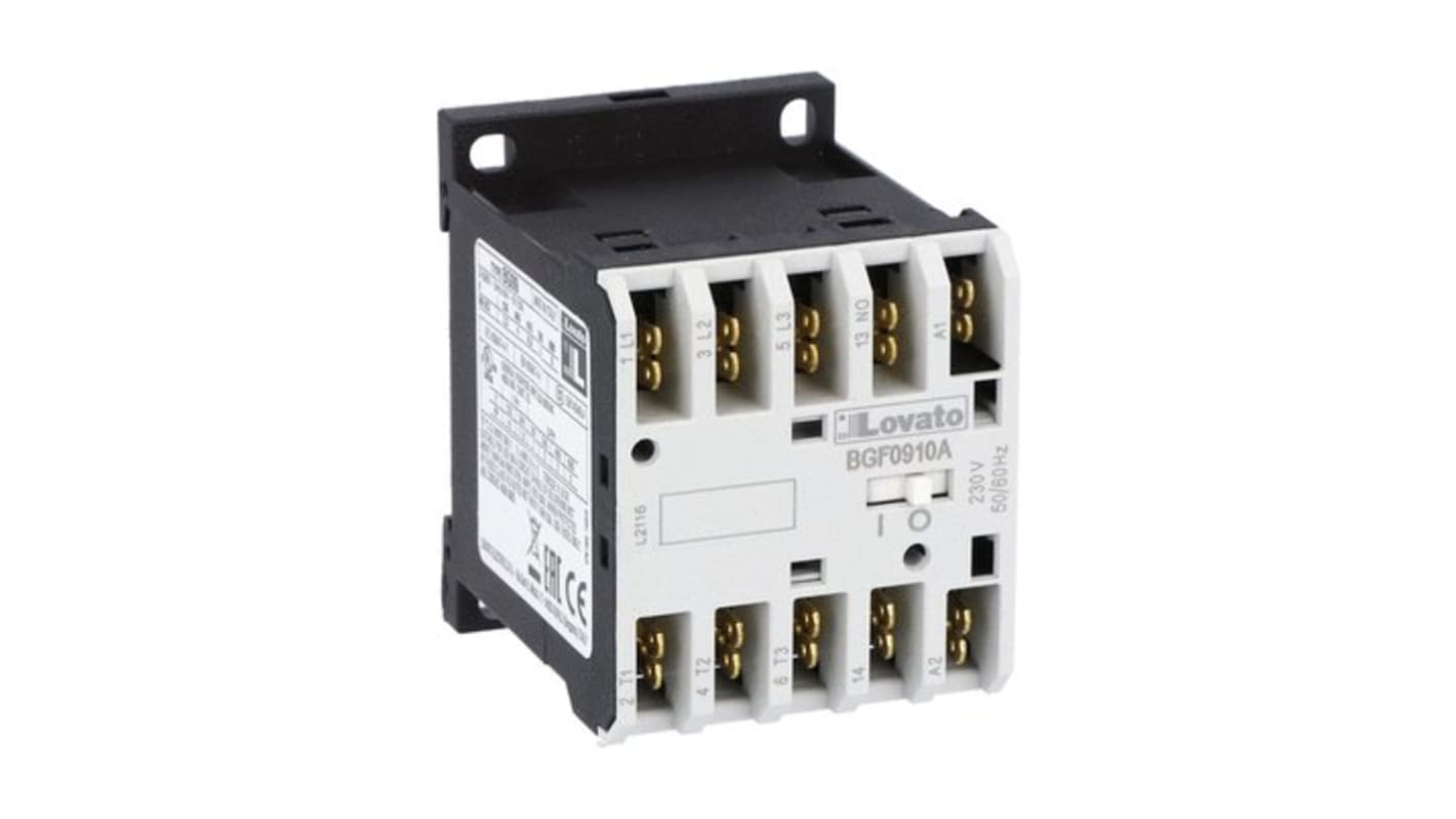 Lovato BGF09 Contactor, 230 V ac Coil, 3-Pole, 9 A, 22 kW, 1NO, 690 V