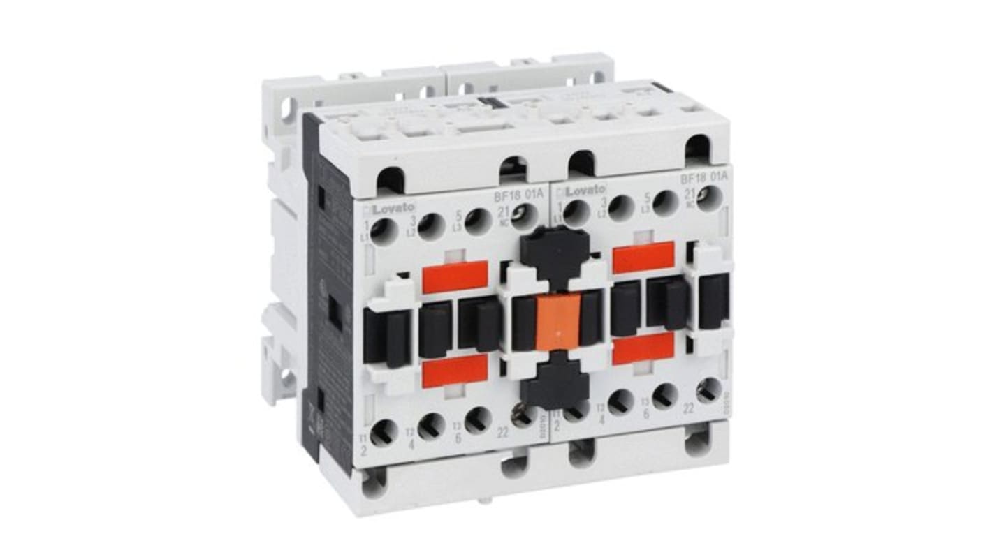Lovato BFA018 Reversing Contactor, 400 V ac Coil, 3-Pole, 18 A, 7.5 kW, 1NC, 690 V