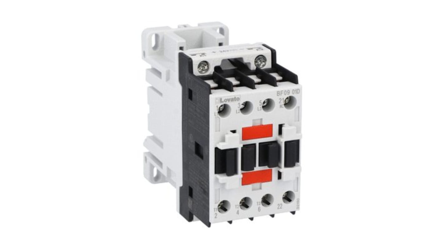 Lovato BF090 Contactor, 60 V Coil, 3-Pole, 9 A, 7.5 kW, 1NC, 690 V