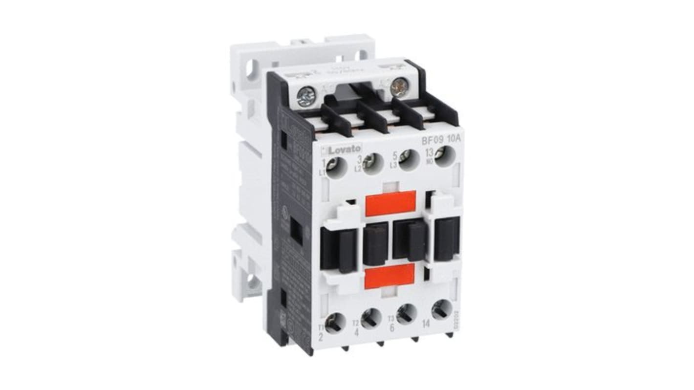 Lovato BF09 Contactor, 24 V ac Coil, 3-Pole, 9 A, 27 kW, 1NO, 690 V