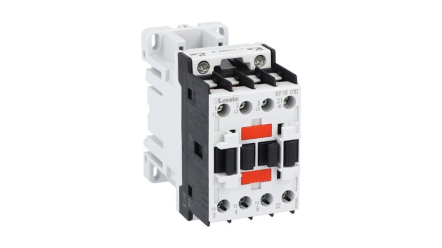 Lovato BF18 Contactor, 12 V dc Coil, 3-Pole, 18 A, 10 kW, 1NC, 690 V