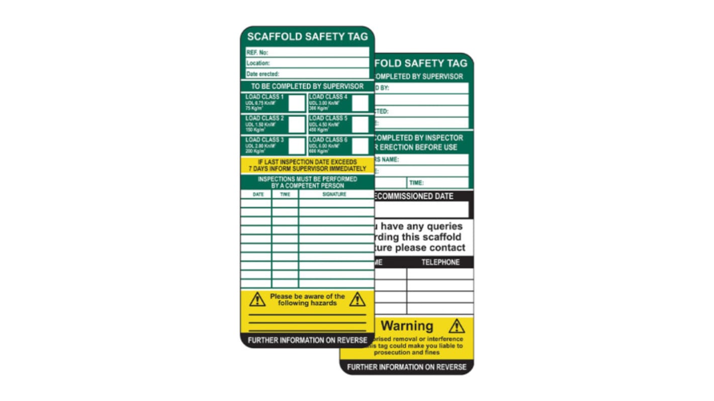 50Each x 'Scaffold Safety Tag' Lockout Tag
