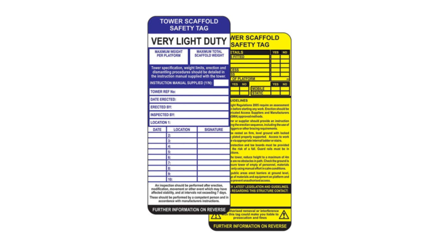 Spectrum Industrial 上锁挂牌, 标示'Tower Scaffold Safety Tag', 180mm长, 75mm宽