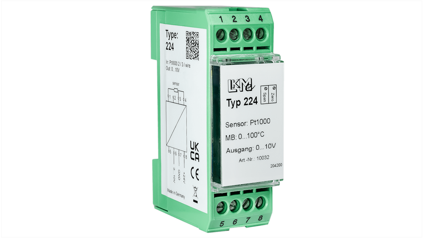 LKMelectronic Temperatur-Messumformer 15 → 26 V ac, 0°C → 100°C für Pt1000 Ausgang 0 →10 V