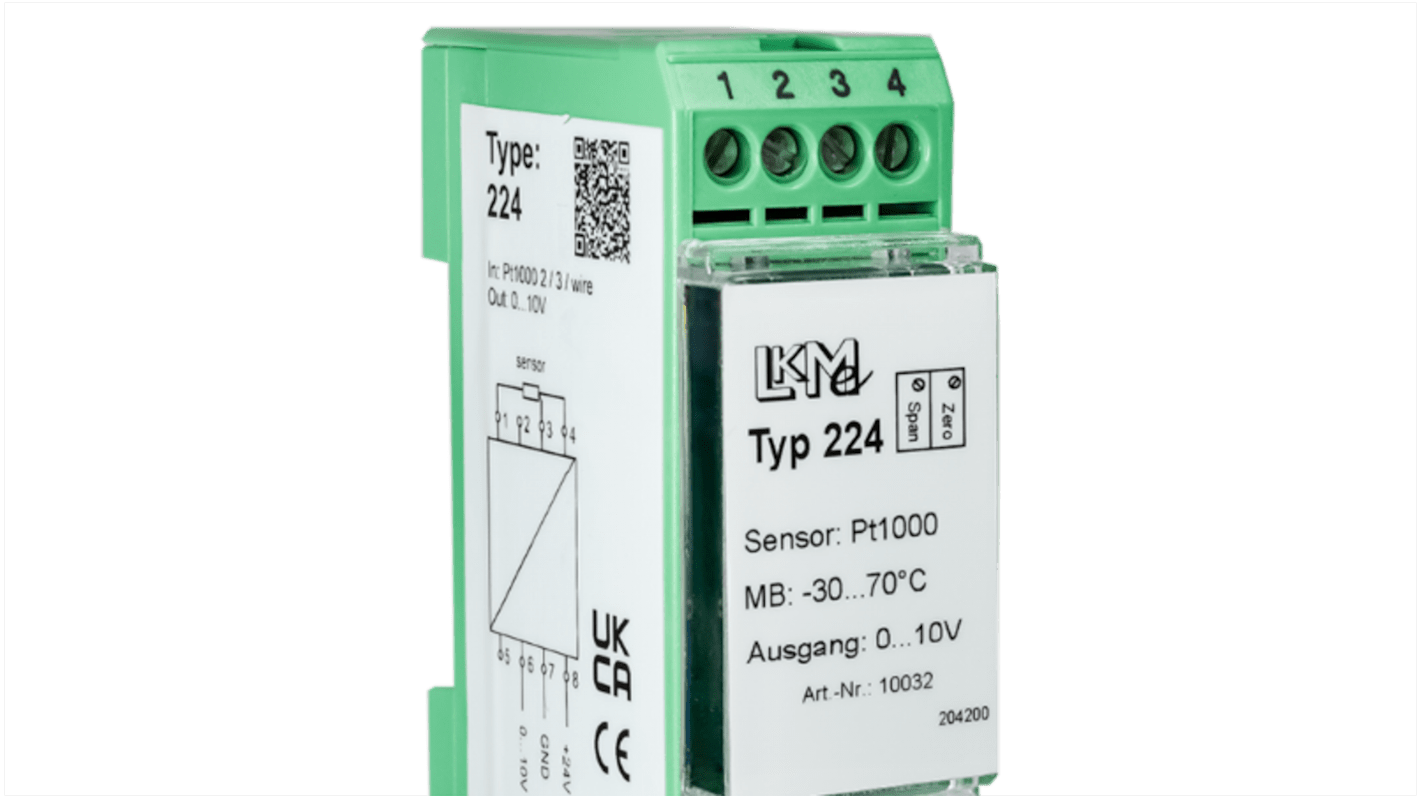 Transmisor de temperatura LKMelectronic serie LKM, rango temp: -30°C → 70°C, para Pt1000, 15 → 26 V AC/DC, 15