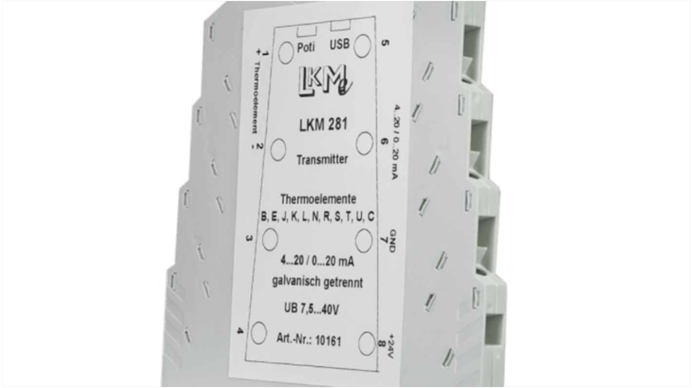 Transmisor de temperatura LKMelectronic serie LKM, rango temp: 0°C → 1200°C, para Termopar, 8 → 35 V dc