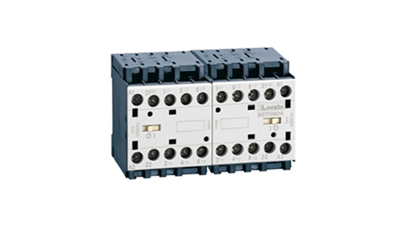 Lovato BGTP09 Reversing Contactor, 220 V dc Coil, 3-Pole, 9 A, 4 kW, 1NC, 500 V
