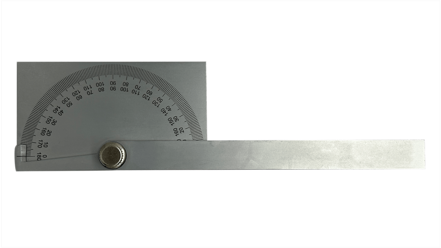 RS PRO 0 - 180° Imperial, Metric  Vernier  Bevel Protractor, 195 mm Steel Blade