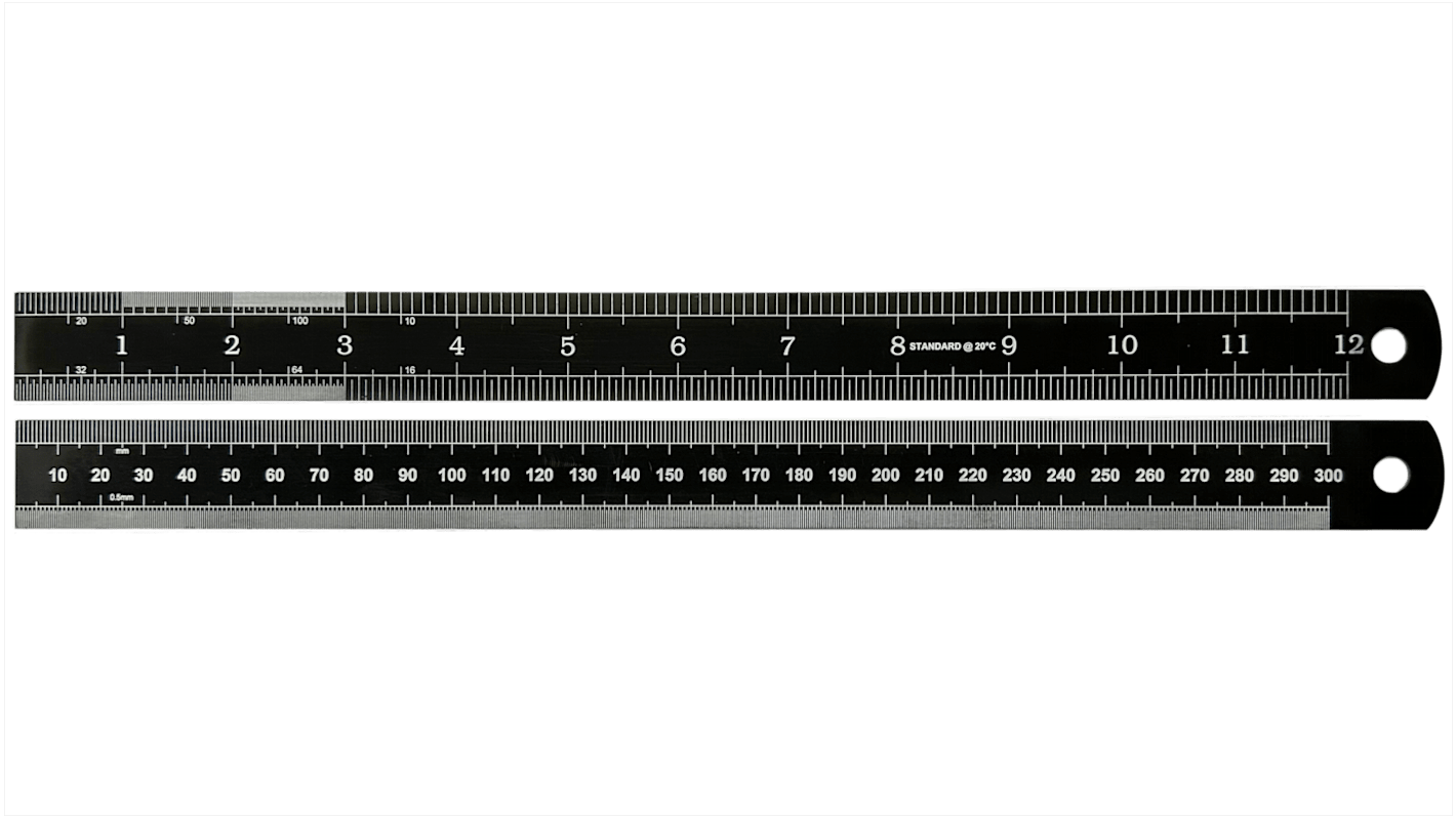 RS PRO Stahl Lineal, höhensicher, metrisch/zöllig 300mm x 25mm