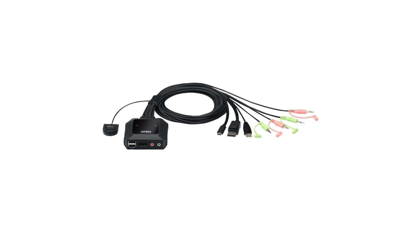 Aten 2 Port USB DisplayPort KVM Switch, 3.5 mm Jack 4096 x 2160 Maximum Resolution