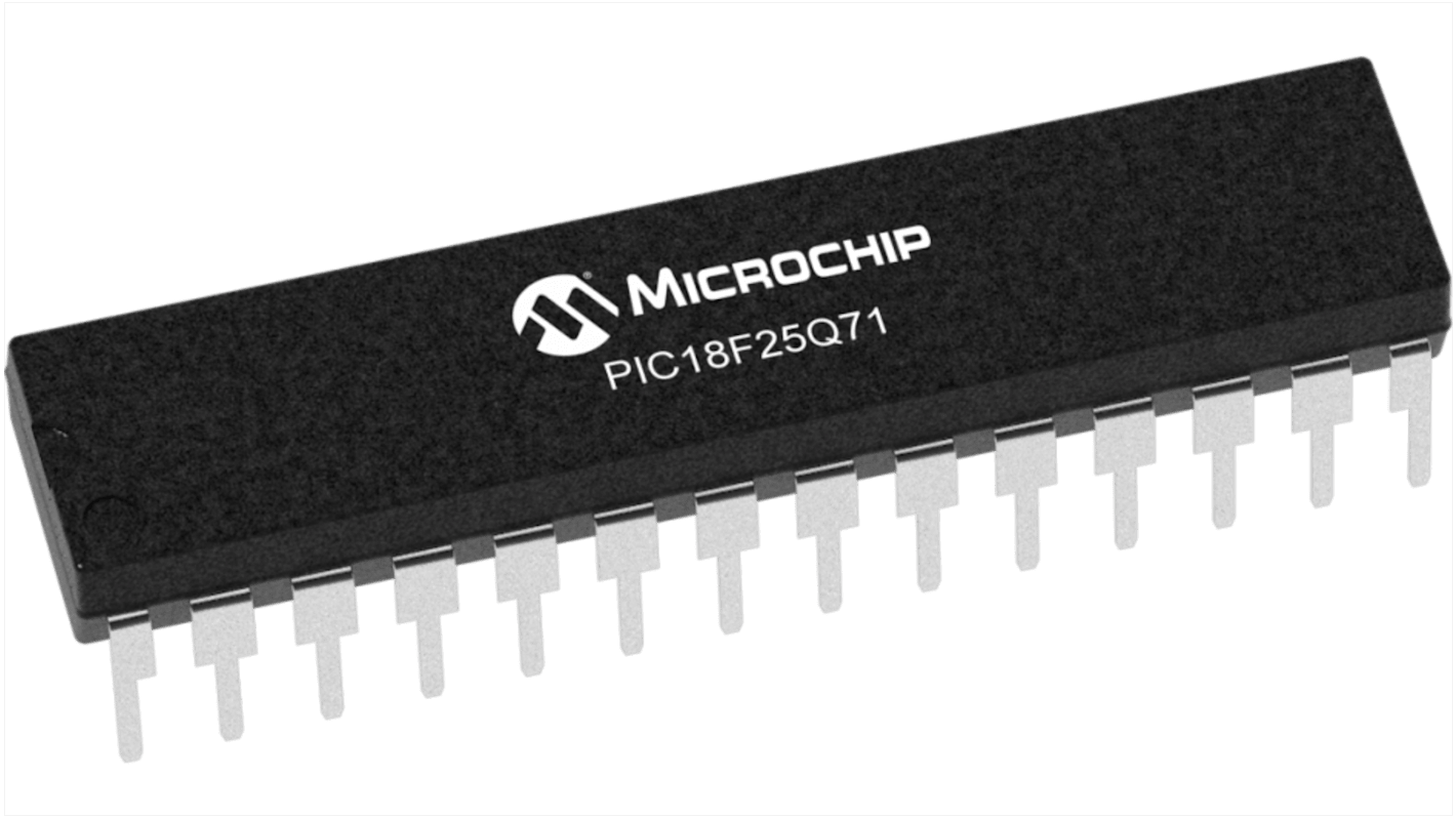 Microcontrolador Microchip PIC18F25Q71-I/SP, núcleo PIC18 de 8bit, 64MHZ, SPDIP de 28 pines