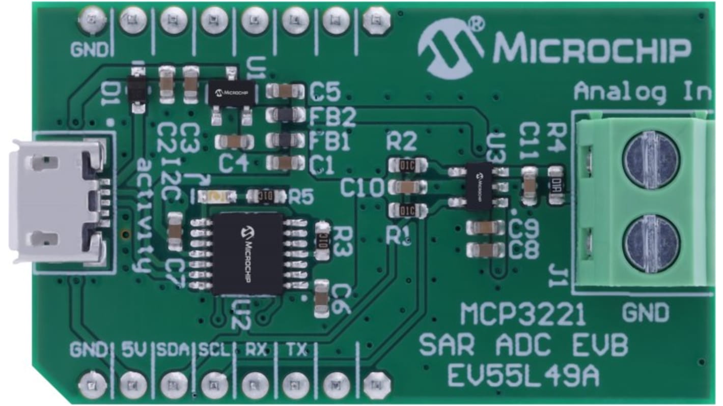 Microchip EV55L49A, MCP3221 SAR ADC Evaluation Board Evaluation Board Evaluation Board for MCP3221 for MCP3221