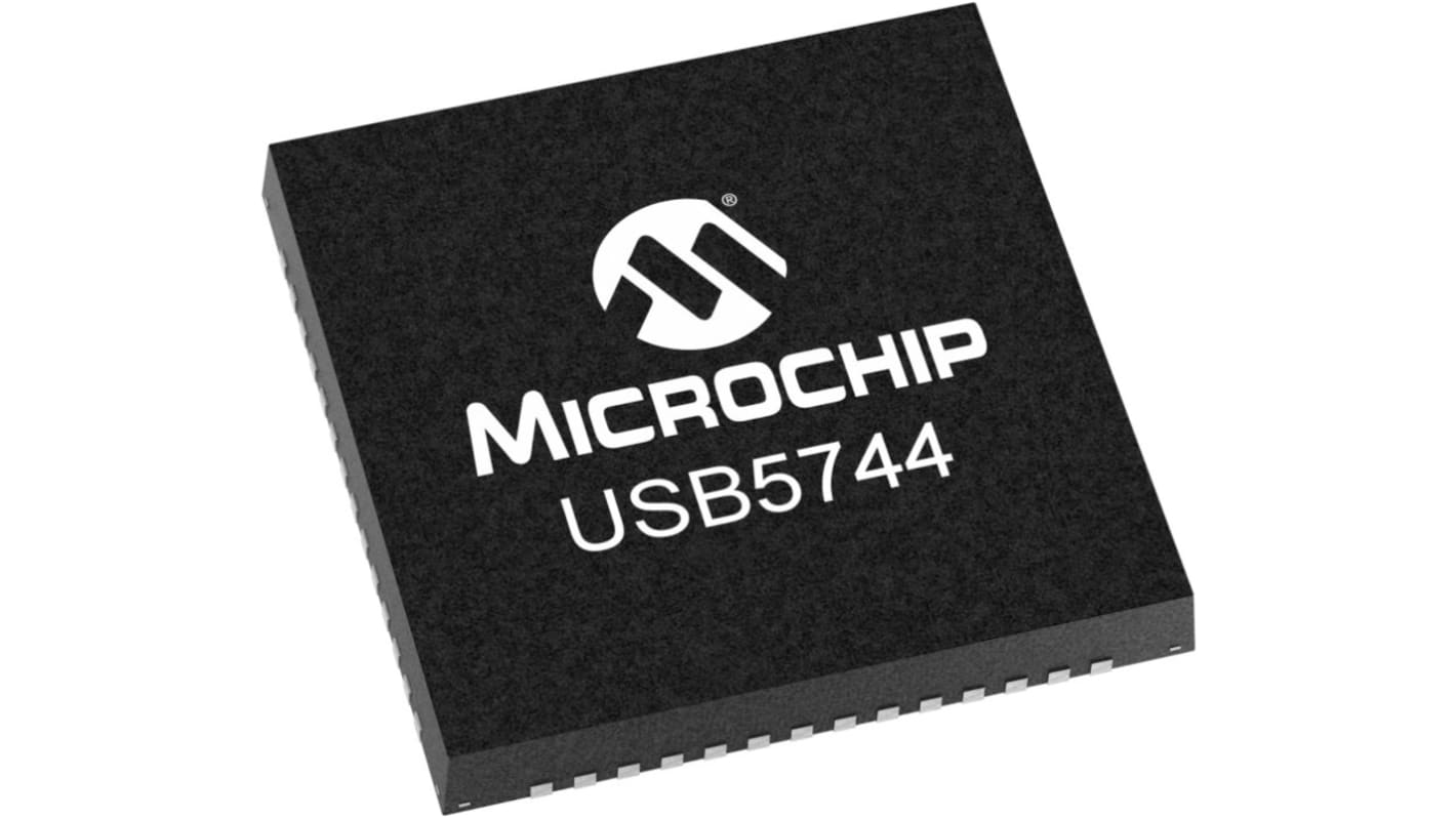 Controlador USB Microchip USB5744B-I/2GX01, 56 pines, VQFN, 480/12/1.5/5000Mbps, USB 3.1, 3,3 V