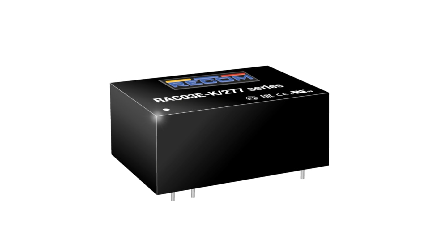 Recom, AC-DC Converter 900mA, 3.3 → 24 V dc 5-Pin, 1.45&#148; x 0.95&#148; RAC03E-3.3SK/277