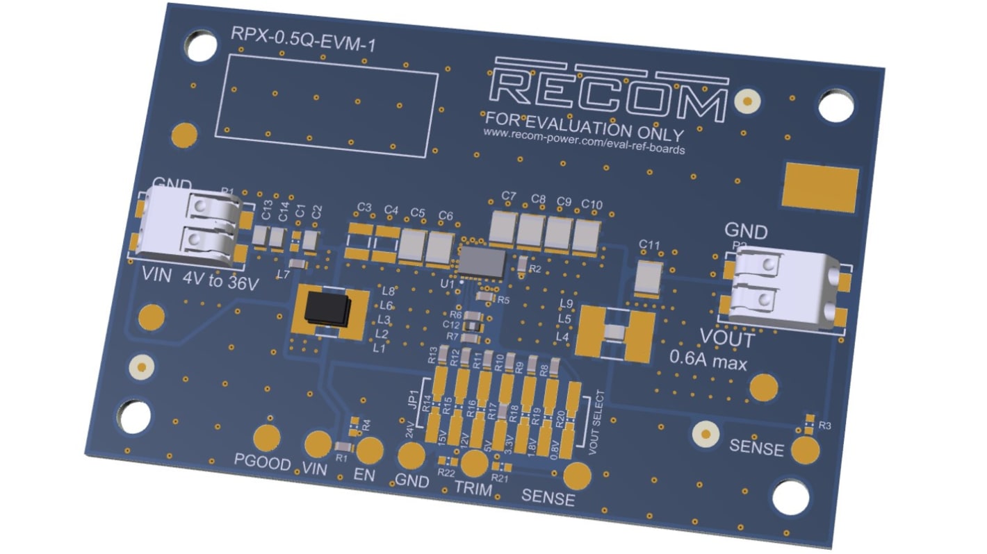 Recom 評価キット, 評価モジュール, DC-DCコンバータ, RPX-0.5Qバックレギュレータモジュール 用, RPX-0.5Q-EVM-1