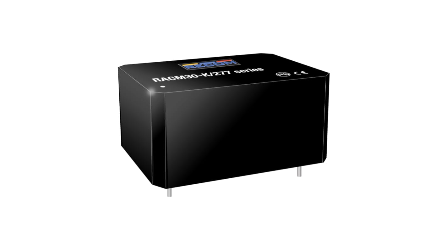 Recom, AC-DC Converter, 5 → 24 V dc 5-Pin, Potted RACM30-24SK/277