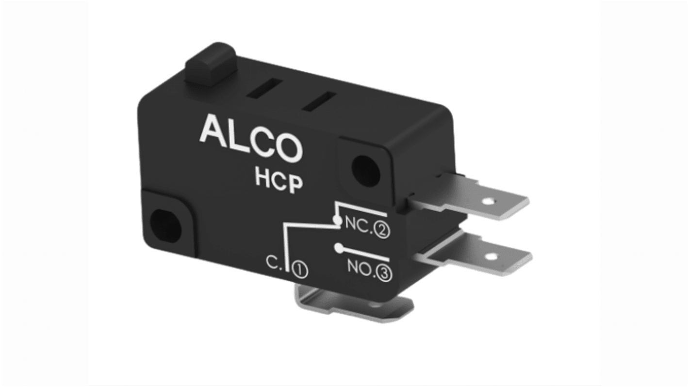 Microrupteur à action instantanée à bouton poussoir TE Connectivity, Connexion rapide, 1RT, 10A 125/250V c.a.