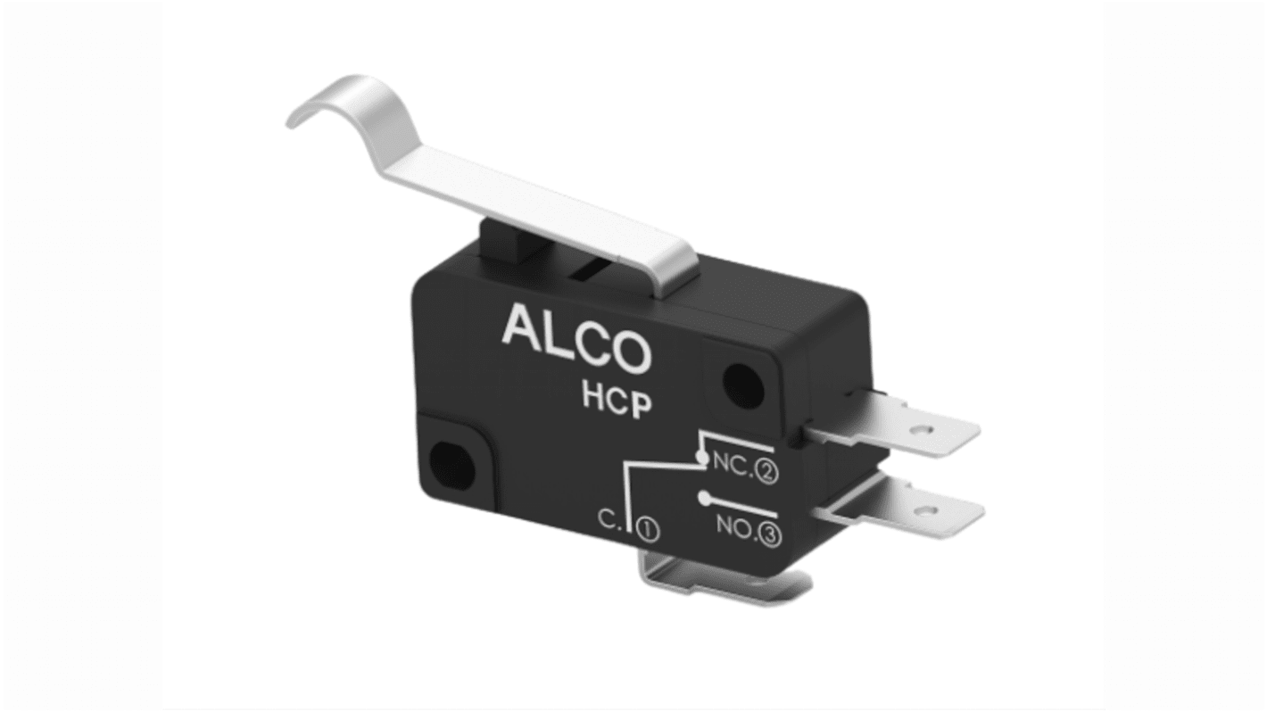 TE Connectivity Simulated Roller Lever Snap Action Micro Switch, Quick Connect Terminal, 20A, SPDT