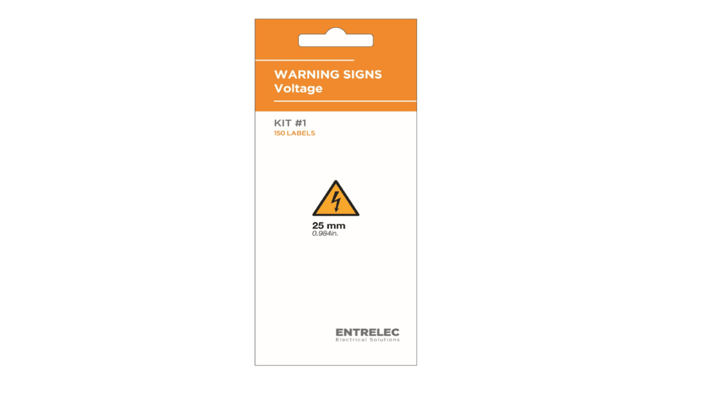 Entrelec Yellow Vinyl Safety Labels, None-Text 25 mm x 25mm