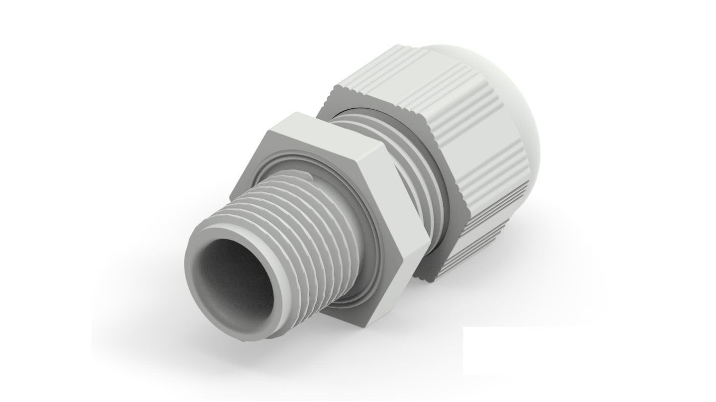 1SNG Series Light Grey PA 6 Cable Gland, M16 Thread, 4mm Min, 8mm Max, IP66, IP68