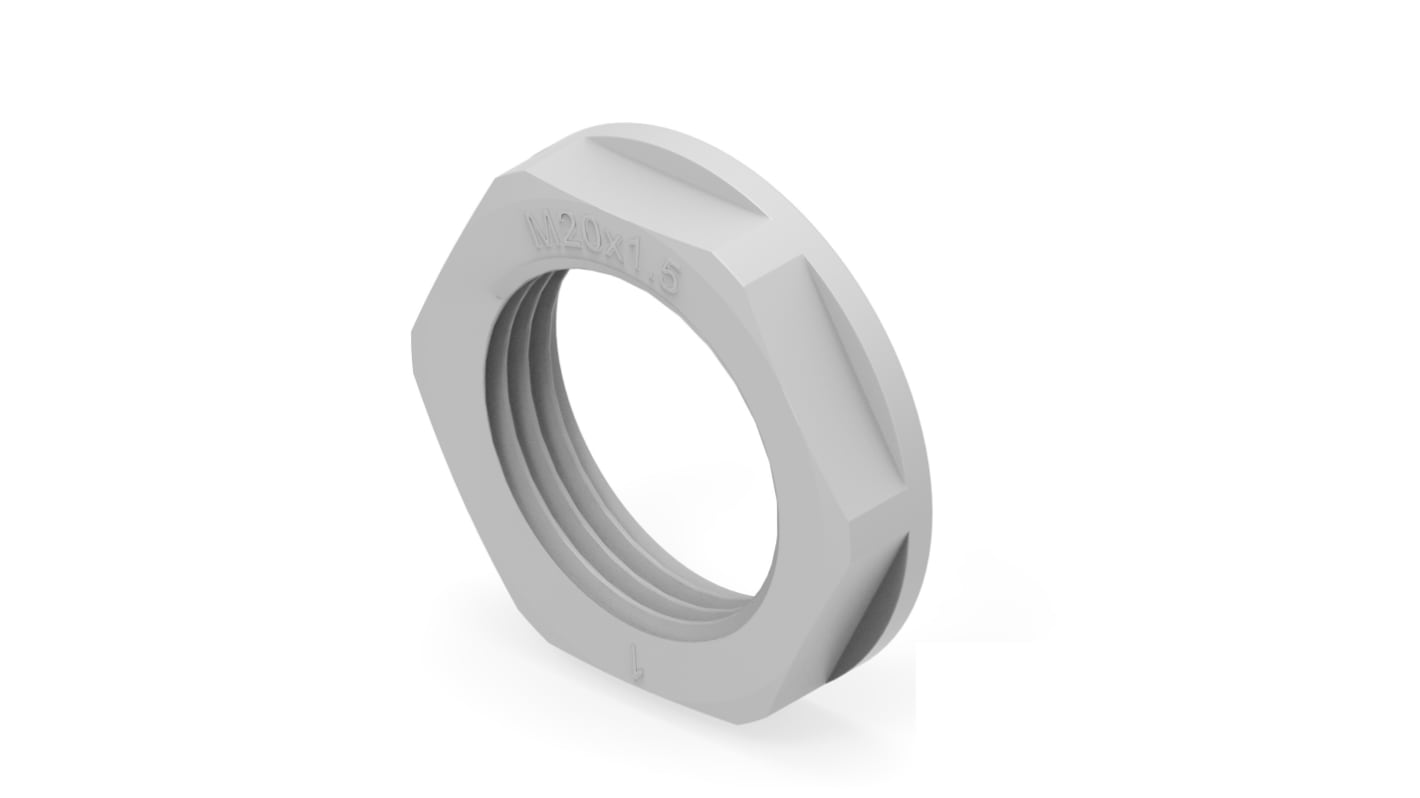 Light Grey UL 94 V2 PA 6 Cable Gland Locknut, M20 Thread