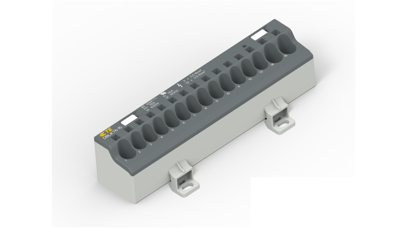 Bloc de distribution 15 voies, raccordement Enfichable, section de fils 16 → 4 AWG, 85A, 1 kV