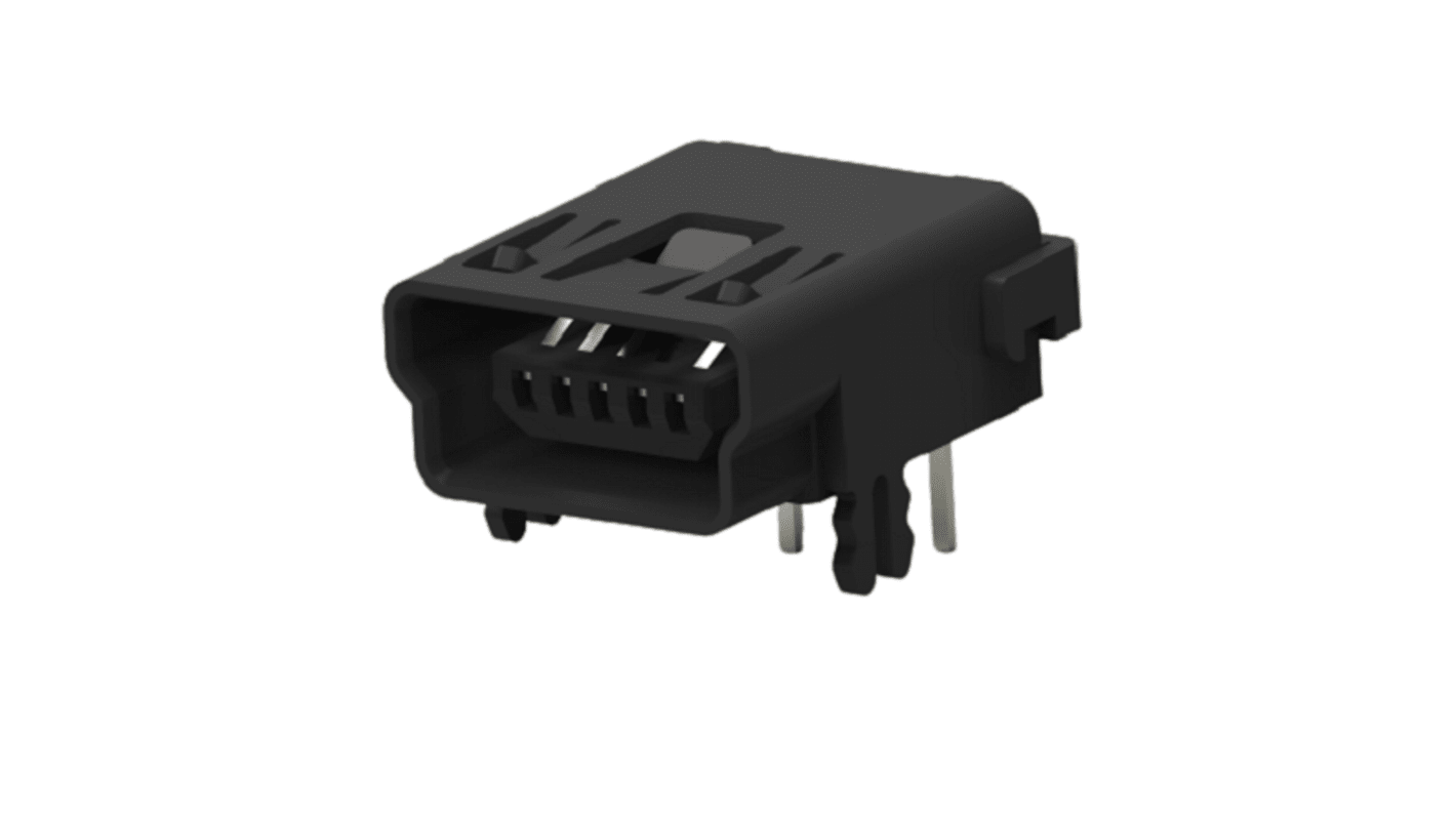 TE Connectivity Right Angle, Board Mount, Receptacle Type Mini USB 2.0 Type-B 2.0 USB Connector