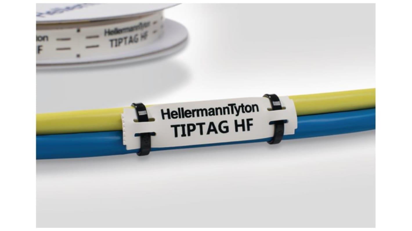 HellermannTyton TIPTAG11 White Green Print Label, 11mm Width, 11mm Height, 120Per Roll Qty