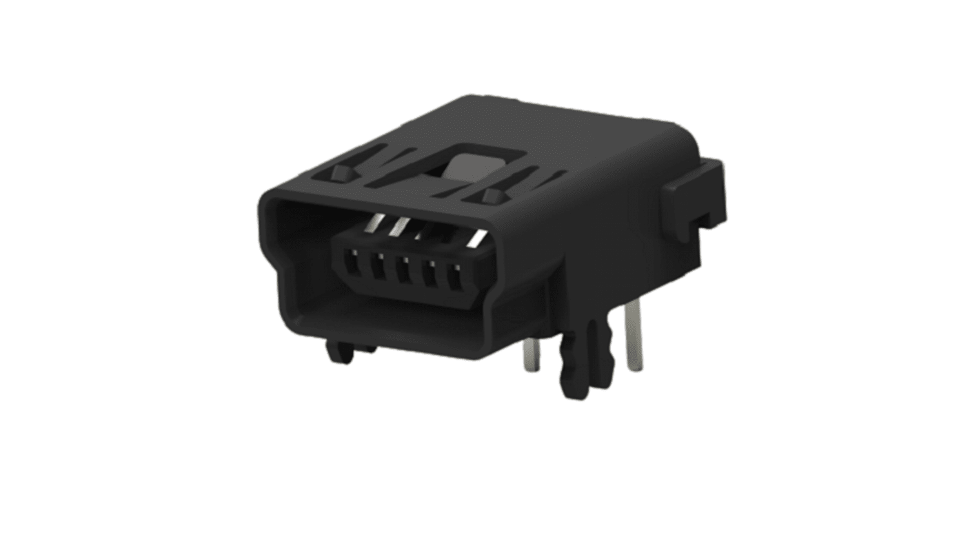TE Connectivity Right Angle, Board Mount, Receptacle- Single Port Type Mini USB 2.0 Type-B 2.0 USB Connector