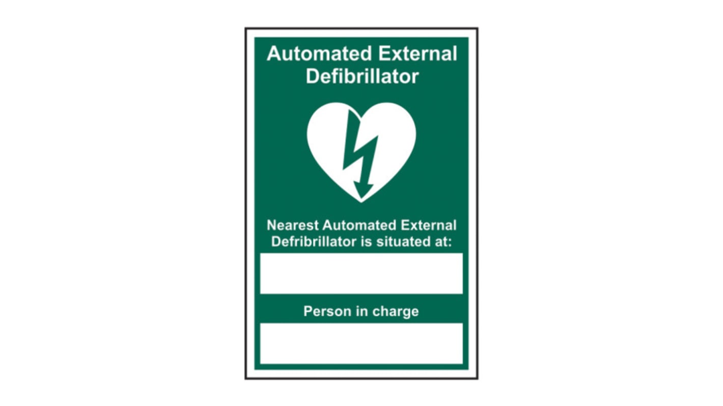 Spectrum Industrial 安全警示标志, 标示'AED', 绿色/白色, 自粘式, 乙烯基制