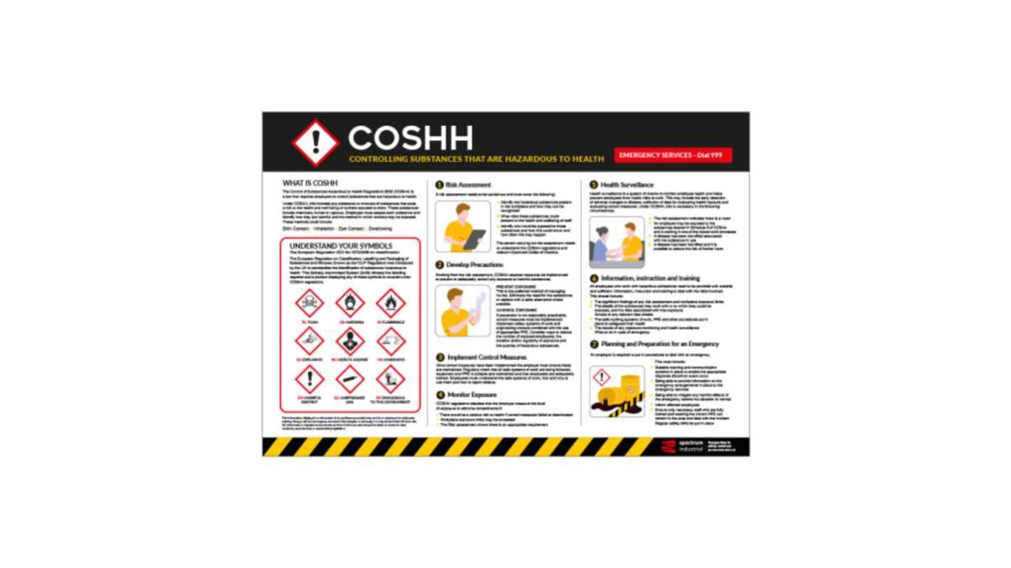 Cartel de seguridad Spectrum Industrial : COSHH en Inglés, 594mm x 420 mm