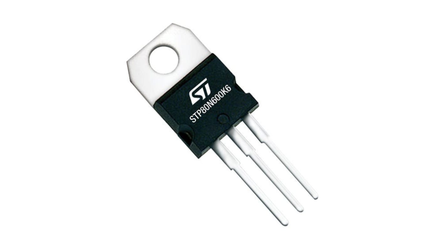 MOSFET STMicroelectronics STP80N600K6, VDSS 7 A, ID 7 A, TO-220 de 3 pines, 4elementos