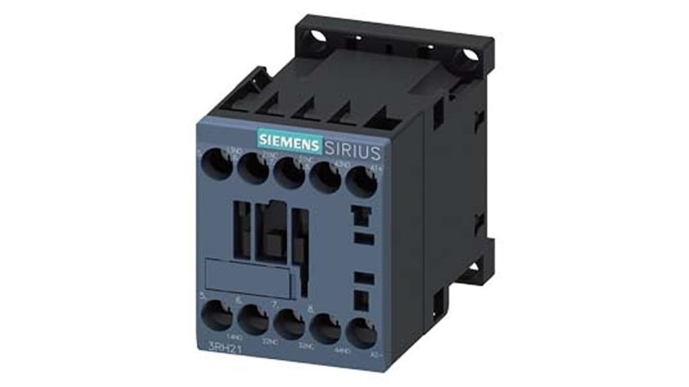 Relè contattore Siemens, serie 3RH2, 4 poli, 2 NO + 2NC, 10 A, bobina 24 V c.c.